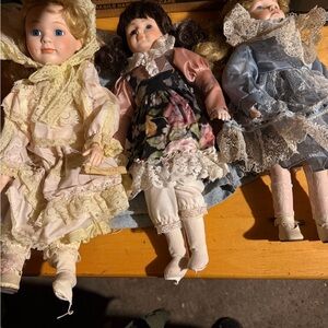 Elegant Porcelain Doll Set with Lace Dresses